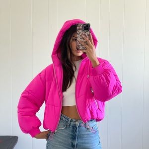 Zara hot pink puffer